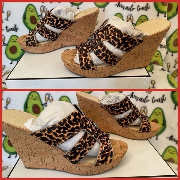 New GUESS leopard print wedge sandals 8.5 - Picture 2 of 5
